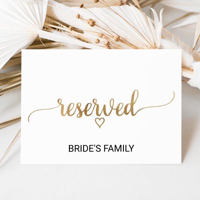 Simple Gold Calligraphy Wedding Reserved Sign Invitation (Creator Uploaded)
