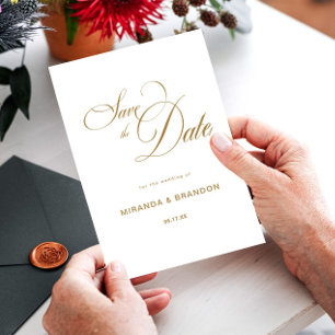 Simple Gold Calligraphy Wedding Save The Date