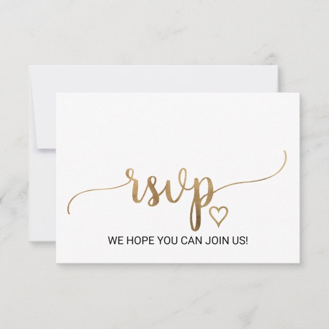 Simple Gold Calligraphy Wedding Website RSVP Card (Front)