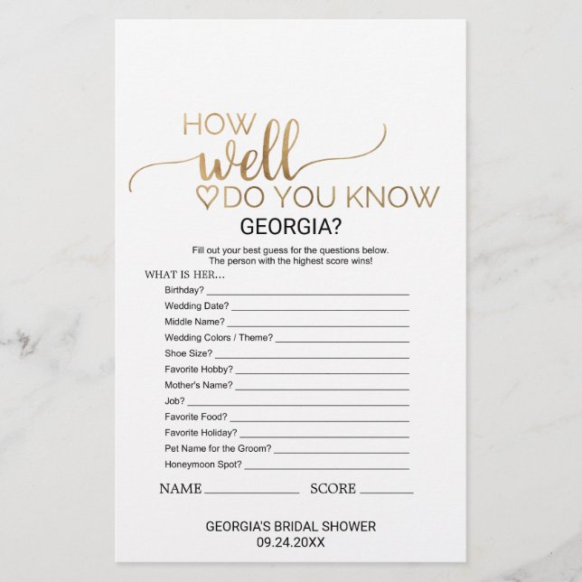 Simple Gold Calligraphy What's In Your Purse Game (Front)