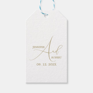 Simple  Gold Calligraphy White Wedding Gift Tag