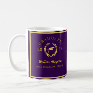 Simple Gold Cap Laurel Wreath Graduation Monogramm Coffee Mug