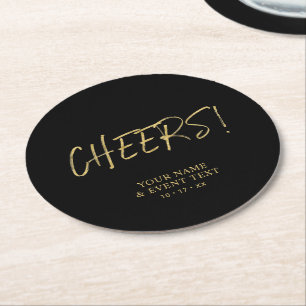 Simple Gold Cheers Adult Birthday Party Round Pape Paper Coaster