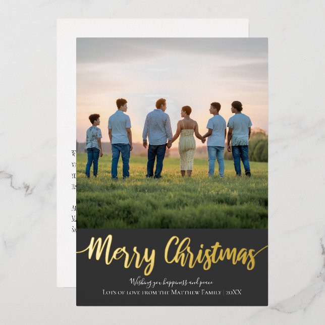 Simple Gold Christmas Family Photo Holiday (Front/Back)
