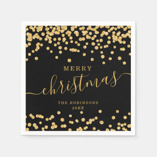 Simple GOLD Christmas Holidays Glitter Black Napkin