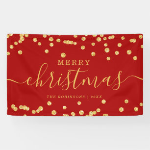 Simple GOLD Christmas Holidays Glitter Red Banner