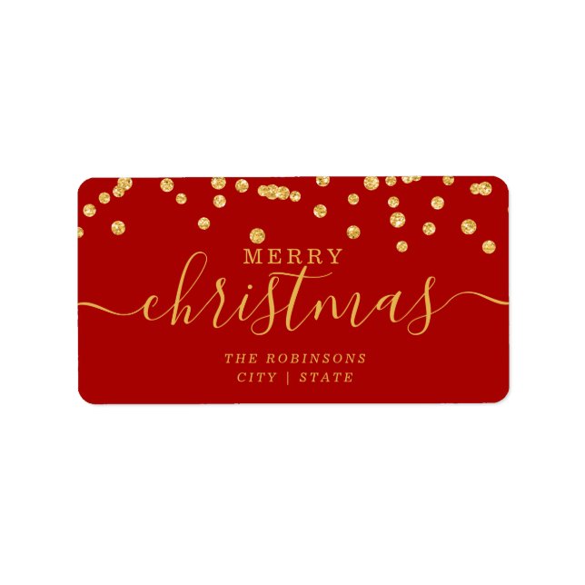 Simple GOLD Christmas Holidays Glitter Red Label (Front)