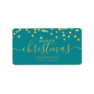 Simple GOLD Christmas Holidays Glitter Teal Label