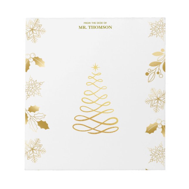 Simple Gold Christmas Lights, Trees & Flowers Note (Front)
