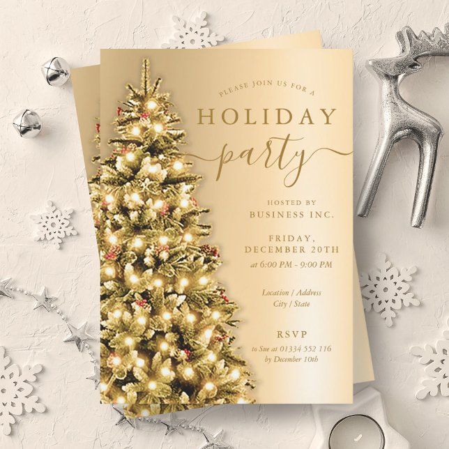 Simple Gold Christmas Tree Company Holiday Party  Invitation (Simple Gold Christmas Tree Company Holiday Party Invitation)