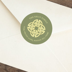 Simple Gold Classic Celtic Cross Return Address Round Sticker
