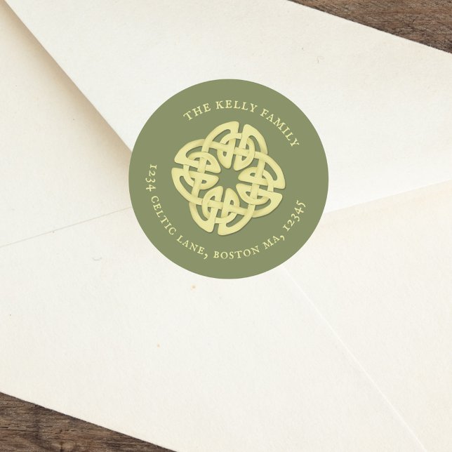 Simple Gold Classic Celtic Cross Return Address Round Sticker (Creator Uploaded)