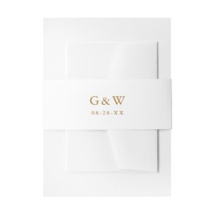 Simple Gold Colour Monograms and Date Wedding Invitation Belly Band
