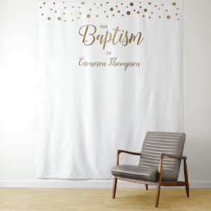 Simple Gold Confetti Baptism Backdrop Tapestry