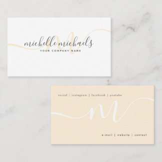  Simple Gold Cream Minimal Monogram Script  Business Card