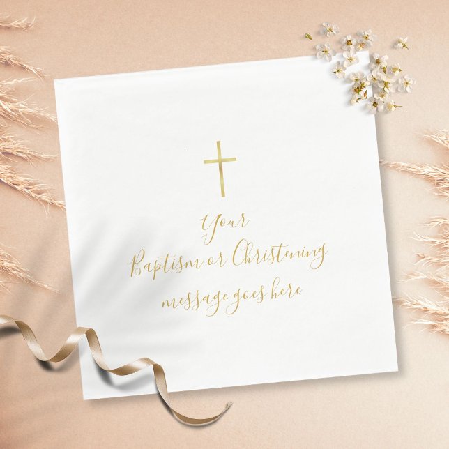 Simple Gold Cross Baptism Christening Message Napkin (Creator Uploaded)