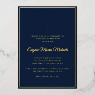 simple gold cross blue first communion