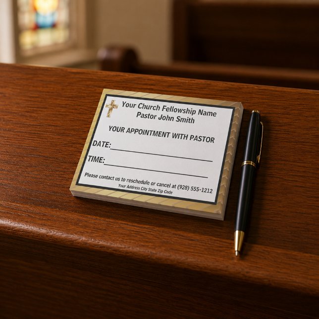 Simple Gold Cross Church Pastor Appointment Post-it Notes (The gold effect is simulated in the artwork, no metal foil is used in this paper product.)