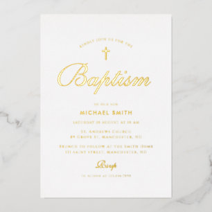 simple gold cross modern baptism invitation