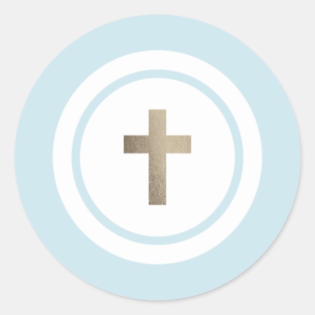 Simple gold cross religious  classic round sticker (Front)