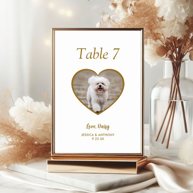 Simple Gold Dog Photo Wedding Table Number (Creator Uploaded)