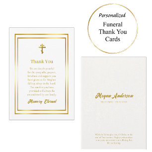 Simple Gold Double Frame Orthodox Funeral          Thank You Card