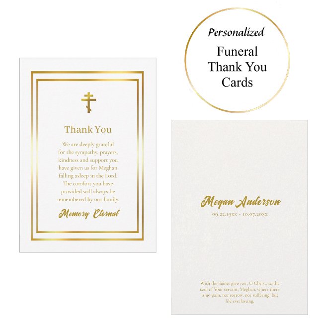 Simple Gold Double Frame Orthodox Funeral          Thank You Card (Creator Uploaded)