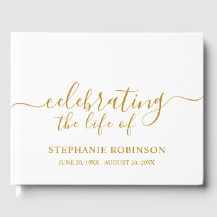 Simple Gold Elegant Funeral Memorial  Guest Book