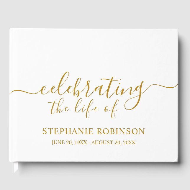 Simple Gold Elegant Funeral Memorial  Guest Book (Front)