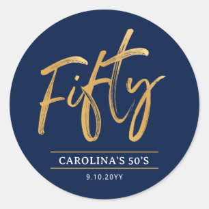 Simple Gold Fifty 50th Birthday Party Classic Round Sticker