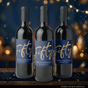 Simple Gold Fifty 50th Birthday Wine Label