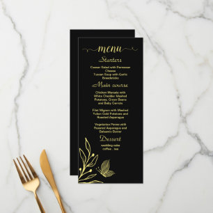 Simple gold flower black wedding menu