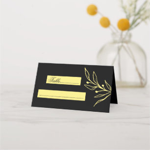 Simple gold flower black wedding place card