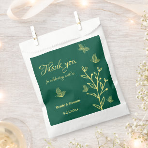 Simple gold flowers emerald green wedding favour bags
