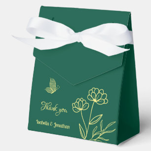 Simple gold flowers emerald green wedding favour box