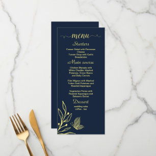 Simple gold flowers navy wedding menu