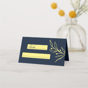 Simple gold flowers navy wedding place card