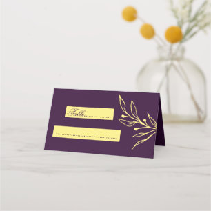 Simple gold flowers purple wedding place card