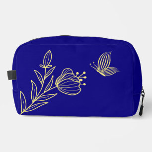 Simple gold flowers royal blue dopp kit