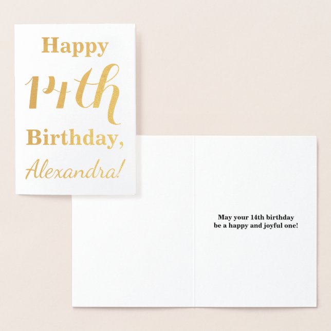 Simple Gold Foil 14th Birthday + Custom Name Card (Display)