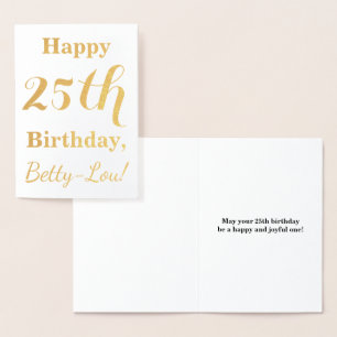 Simple Gold Foil 25th Birthday + Custom Name Card