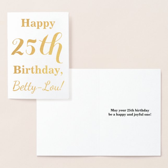 Simple Gold Foil 25th Birthday + Custom Name Foil Card (Display)