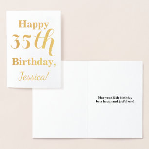 Simple Gold Foil 35th Birthday + Custom Name Card