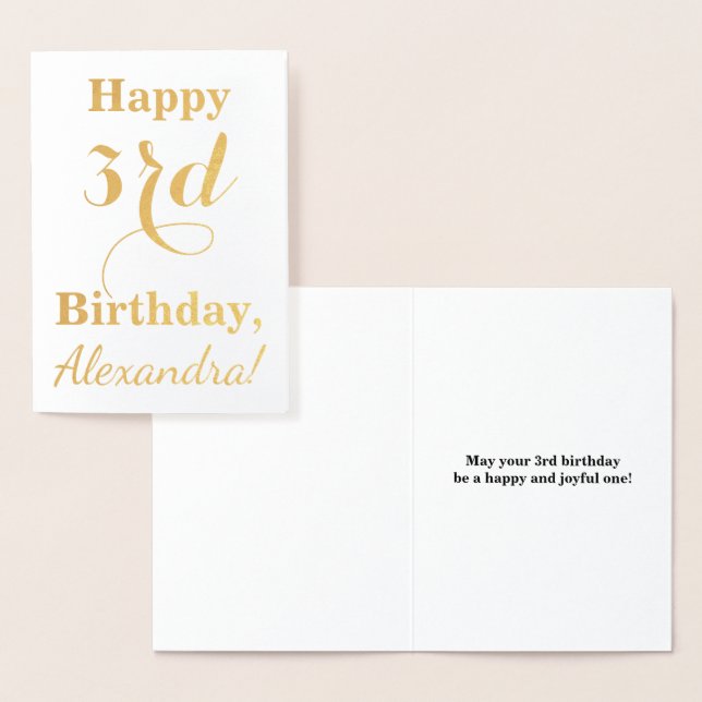 Simple Gold Foil 3rd Birthday + Custom Name Foil Card (Display)