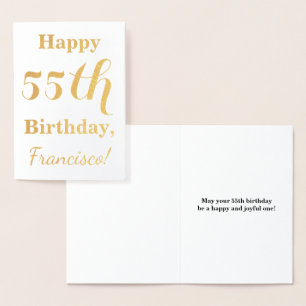 Simple Gold Foil 55th Birthday + Custom Name Card