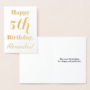 Simple Gold Foil 5th Birthday + Custom Name Card