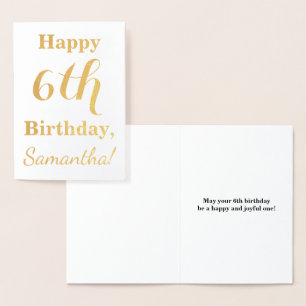 Simple Gold Foil 6th Birthday + Custom Name Card
