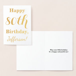 Simple Gold Foil 80th Birthday + Custom Name Card