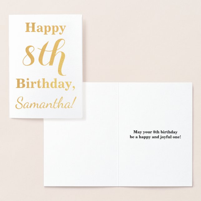 Simple Gold Foil 8th Birthday + Custom Name Foil Card (Display)