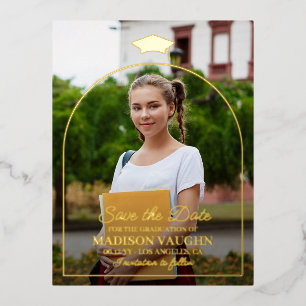 Simple Gold Foil Arch Graduation Save the Date Invitation Postcard